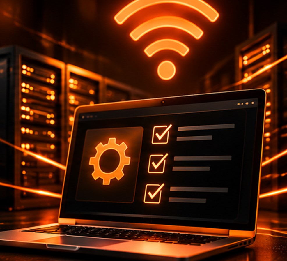 Notebook configurado e conectado em rede sem fio
