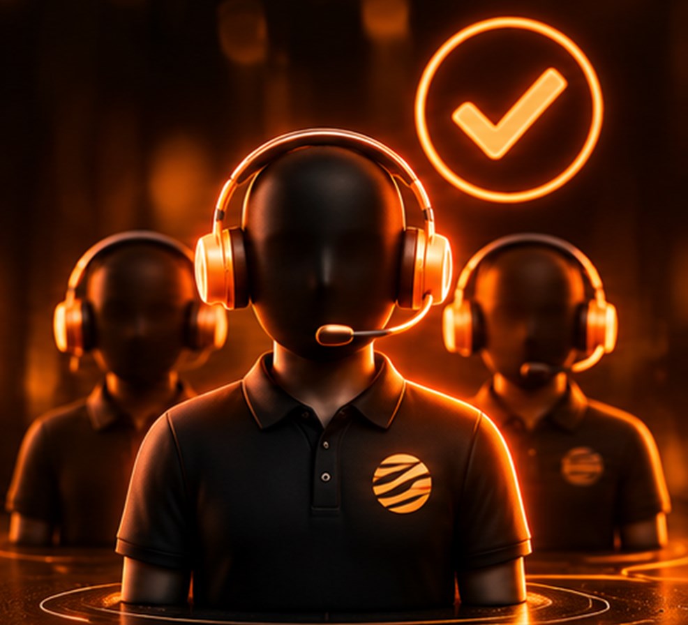 Equipe técnica com headset de suporte